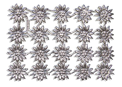 Kunze Blüte Edelweiss, 3 x 3 cm, Silber, 20 Stück auf Blatt, aus geprägtem Papier von Kunze