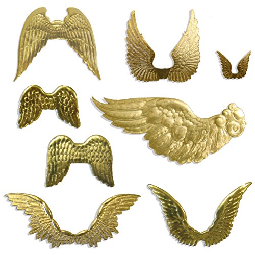 Kunze Engelsflügel Mix Sortiment, 84 Stück, Gold, aus geprägtem Papier von Kunze