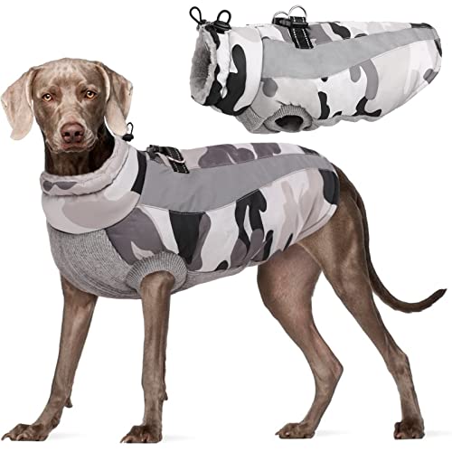 Kuoser Hunde Winterjacke, Wasserdicht Winddicht Warme Hundemantel für Kaltes Wetter, Reißverschluss Haustier Camo Fleece Weste, Reflektierende Hundkleidung für Kleine Mittlere Große Hunde mit Geschirr von Kuoser