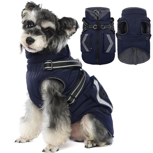 Kuoser Hundemantel,Hundemantel Für Kleine Hunde, Wasserdicht Hundemantel Winter, Hundejacke, Hundemantel Grosse Hunde, Hundemantel Mit Geschirr Blau S von Kuoser