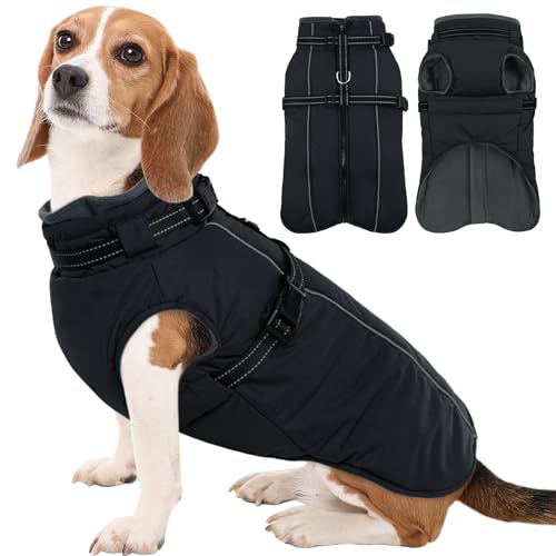 Kuoser Hundemantel für Mittelgroße Hunde, Wasserdicht Hundejacke Hundemantel mit Geschirr, Warm Hundemantel Winter, Hunde Wintermantel Fleecemantel Hundepullover, Hunde Winterjacke L Schwarz Kuoser Hundemantel für Mittelgroße Hunde, Wasserdicht Hundejacke Hundemantel mit Geschirr, Warm Hundemantel Winter, Hunde Wintermantel Fleecemantel Hundepullover, Hunde Winterjacke L Schwarz von Kuoser