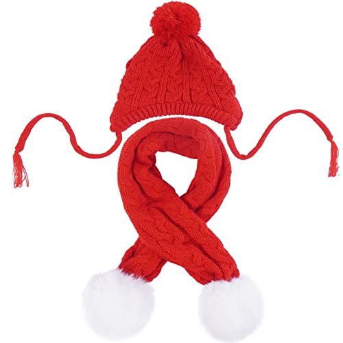 Kuoser Hundemütze & Schal Set, Hund Strickmütze Haustier Weihnachten Winter Warme Kappen Niedliche Accessoires Hals Ohrwärmer Kapuze Warm Schal Party Dekoration für Kleine Mittlere Große Hunde von Kuoser