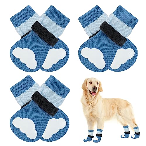 Kuoser Hundesocken, 3 Paar Hundesocken Anti Rutsch, Hundesocken Pfotenschutz, Hundeschuhe Pfotenschutz Geeignet für die Verwendung auf Hartholzböden im Innenbereich Blau XL von Kuoser