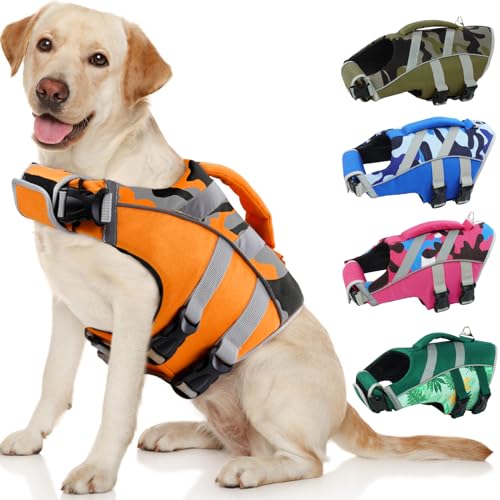 Kuoser Schwimmweste Hund, Haltbarkeit Hundeschwimmweste, Hervorragender Auftrieb Schwimmweste Hund klein groß mittel,Hohe Sicherheit hundeschwimmweste große Hunde Orange XS von Kuoser