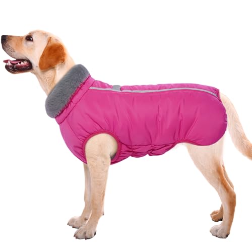 Kuoser Wärme Hundemantel, Winter Hundejacke, Winddicht Hundemantel, Reflektierend Hundemantel für Draußen, Hundebekleidung mit Reißverschluss für Mittelgroßer Hunde, L von Kuoser