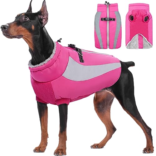 Kuoser Extras Wärme Hundemantel, Winddicht Hundejacke, Reflektierend Hundemantel Grosse Hunde, Hundemantel Winter, Moden Wintermantel Hund, Hundemantel Wasserdicht Rosa XXL von Kuoser