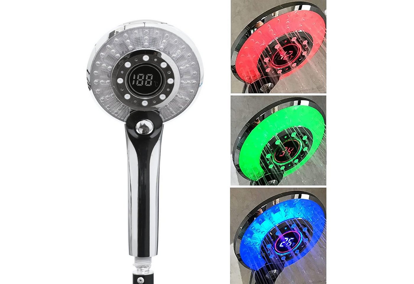 Vicbuy Handbrause, LED Temperaturanzeige Dusche 3 Lichtfarben Wassersparend von Vicbuy