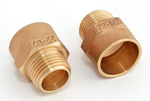 2x Rotguss Red Nippel i/a 22mm - 1/2' / 4243g Rotgussfitting red brass gunmetal von kupferking