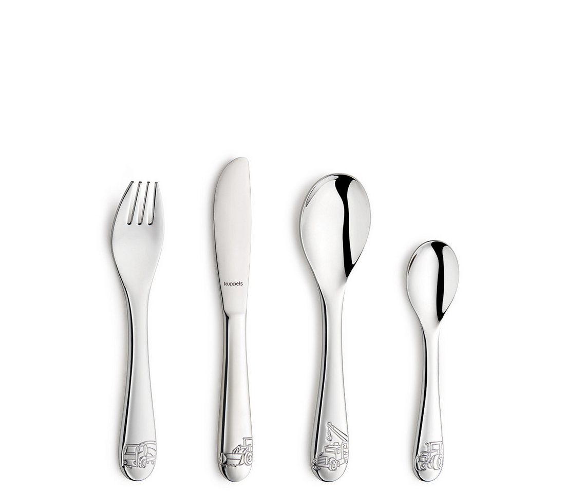 Kuppels Kinderbesteck BAUSTELLENHELDEN (4-tlg), Edelstahl 18/10, ergonomisches Design, abgerundete Kanten von Kuppels