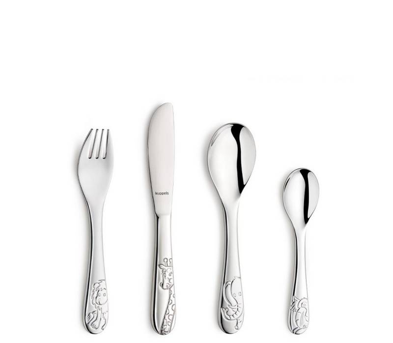Kuppels Kinderbesteck DSCHUNGELTIERE (4-tlg), Edelstahl 18/10, ergonomisches Design, abgerundete Kanten von Kuppels