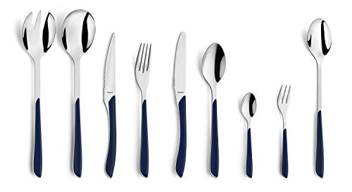 Kuppels PRISMA Besteck Set aus Edelstahl matt, Essbesteck 44-teilig, für 6 Personen, hochwertige Kunststoff-Griffschalen in Indigoblau, rostfrei, spülmaschinenfest von Kuppels