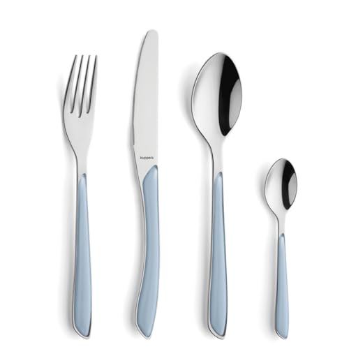 Kuppels Prisma Besteck Set für 6 Personen aus Edelstahl poliert | Besteckset 24-teilig | Hochwertige Kunststoff-Griffschalen in Himmelblau | Rostfrei | Essbesteck für 6 Personen | Spülmaschinenfest von Kuppels