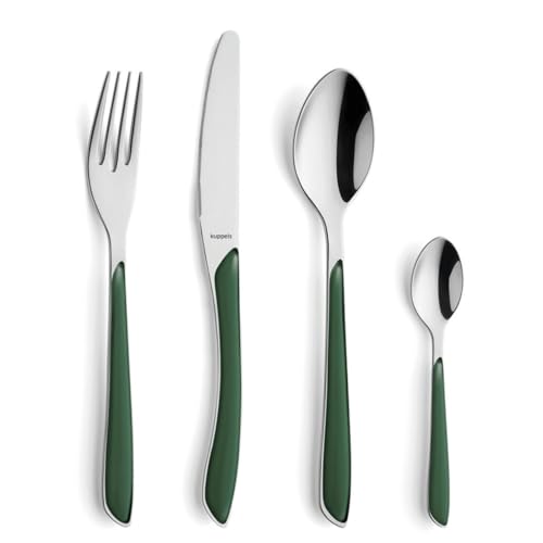 Kuppels Prisma Besteck Set für 6 Personen aus Edelstahl poliert | Besteckset 24-teilig | Hochwertige Kunststoff-Griffschalen in Tannengrün | Rostfrei | Essbesteck für 6 Personen | Spülmaschinenfest… von Kuppels