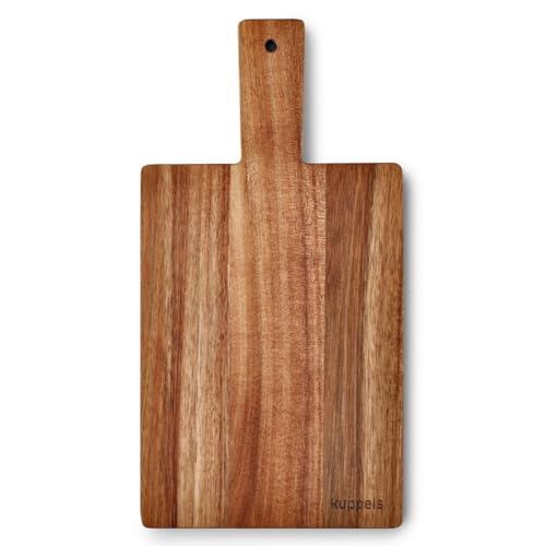 Kuppels Schneidebrett NICE | Akazienholz | 35 x 18 x 1,5 cm | mit Griff | Holzbrett klingenschonend | Schneidebrett Holz | Servierbrett | Brotzeitbrett Holz | Holzbrett Küche von Kuppels
