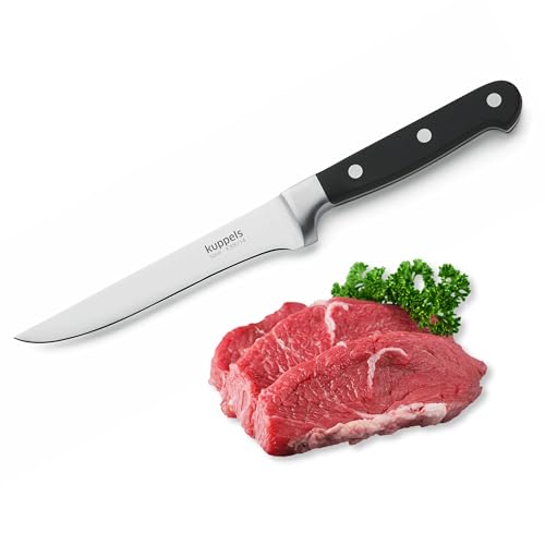 Kuppels Solid Ausbeinmesser | Ergonomischer Griff Schwarz | Schmale Klinge | Integrierter Fingerschutz | Filetiermesser, Metzgermesser, Küchenmesser, Fleischmesser von Kuppels