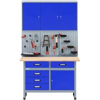 Kupper - Küpper Sparset 70424-7, 120 cm, Werkbank, Hängeschrank, Lochwand, ultramarinblau - ultramarinblau von Kupper