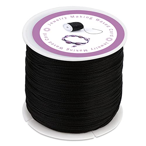 0,5 mm 116 Yards gewachste Kordel für die Schmuckherstellung, Armbandschnur, gewachster Faden für Armbänder, Perlenfaden, Gewachste Schnur für Armbänder, Halsketten (schwarz) von Kuppt