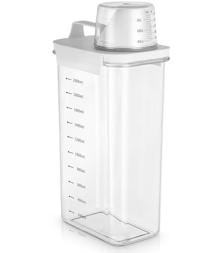 2300ml Luftdichter Waschmittelspender mit Messbecher, Waschpulver Aufbewahrungsbox, Waschpulverspender, Waschmittelbox Vorratsbehälter, Mehrzweck Waschmittelbox für Waschpulver, Wäscheparfüm von Kureny