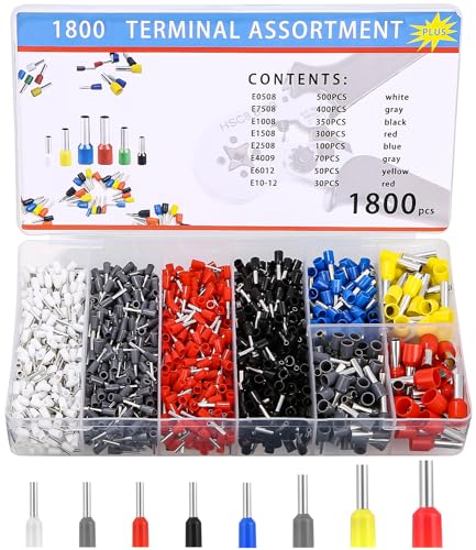 Aderendhülsen Set, 1800 Stück Isolierte Aderendhülsen Sortiment,Isolierte Aderendhülsen Sortiment 0,5 mm² - 10 mm², Isolierhülsen Set, Aderendhülse Set für Drahtklemmen und Aderendhülseng von Kureny