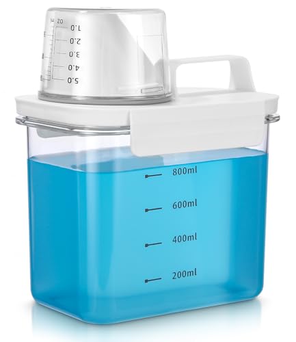 Kureny 1100ml Luftdichter Waschmittelspender mit Messbecher, Waschpulver Aufbewahrungsbox, Waschpulverspender, Waschmittelbox Vorratsbehälter, Mehrzweck Waschmittelbox für Waschpulver, Wäscheparfüm von Kureny