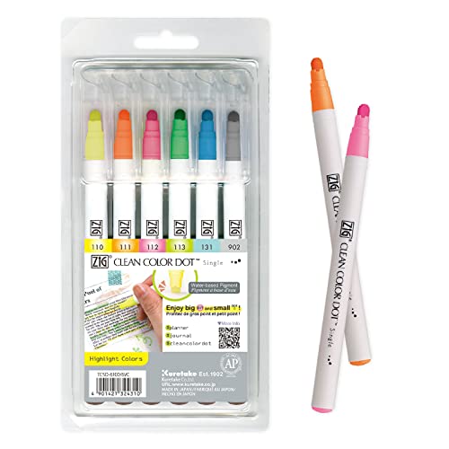 Kuretake Zig Clean Colour Punktmarker, 6 Stück, AP-zertifiziert, ideal zum Markieren in Planern oder Tagebüchern, fotofrei, säurefrei, lichtecht, xylolfrei, hergestellt in Japan von Kuretake