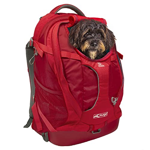 Kurgo G-Train Hunderucksack, Mit integriertem Haustierfach, Wasserfester Boden, Für Haustiere bis zu 11 kg, Rot, 36x24x52 cm (1er Pack) von Kurgo