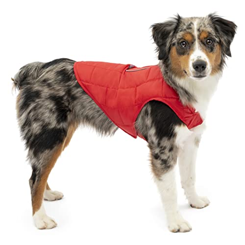 Kurgo Loft Hundejacke, Mit Hundegeschirr kombinierbar, Wasserdicht und reflektierend, Ideal für den Winter, Größe S, Rot/Grau von Kurgo