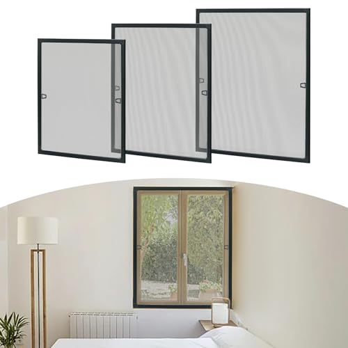 Fliegengitter-Fenster mit Aluminiumrahmen | Insektenschutz-Fenster-Einsatznetz ohne Bohren | 100x80cm | Verstellbares Moskitonetz-Fenster | Selbstbausatz | Anthrazit von Kuro-sagol