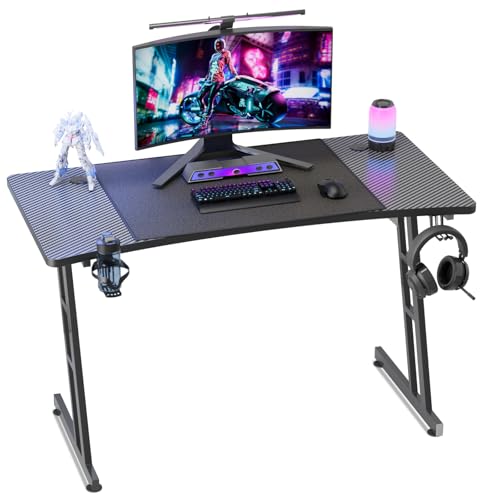 Kuro-sagol Gaming Tisch Esport Computertisch Schreibtisch mit Kohlefaseroberfläche, stabiles Z-Gestell, Kopfhörerhaken zum Spielen, Lernen, Schwarz, 120x60 cm von Kuro-sagol