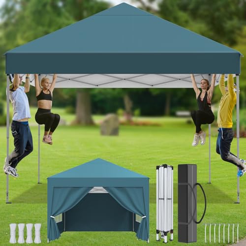 Pavillon 3x3M Pop-up Faltpavillon Wasserdicht Sonnenschutz Gartenpavillon Garten Zelt Partyzelt Schnell Auf- und Abbau Stabil Ideal für Gartenpartys und Veranstaltungen, Dunkelgrün von Kuro-sagol