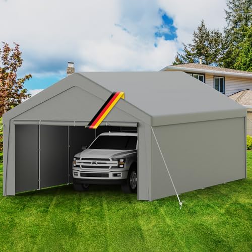 Pavillon Carport 4x8m mit 4 Seitenwänden – Winterfestes Partyzelt & Auto Unterstand mit verzinkten Stahlrohren, wasserdicht & UV-beständig, für Garten, Feier & Lager, grau von Kuro-sagol