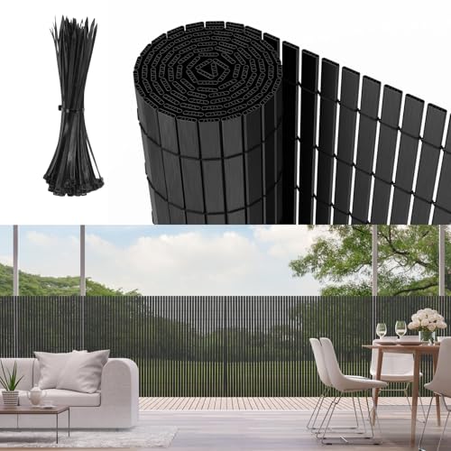 Sichtschutzmatte PVC Sichtschutzzaun mit verstärkten Lamellen 160x500cm Balkon & Garten Sichtschutz ohne Bohren, wetterfest & blickdicht, inkl. Kabelbinder, Windschutz für Terrasse, Anthrazit von Kuro-sagol