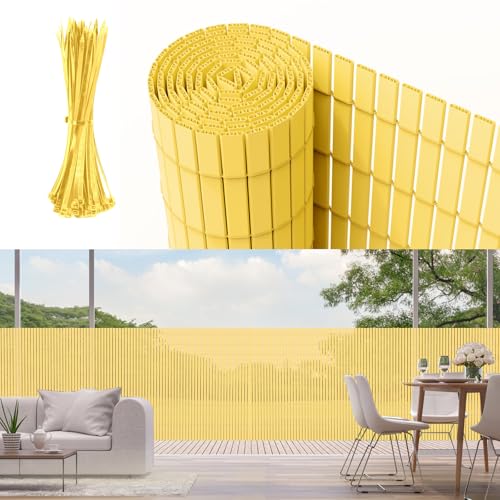 Sichtschutzmatte PVC Sichtschutzzaun mit verstärkten Lamellen 80x300cm Balkon & Garten Sichtschutz ohne Bohren, wetterfest & blickdicht, inkl. Kabelbinder, Windschutz für Terrasse, Bambus von Kuro-sagol