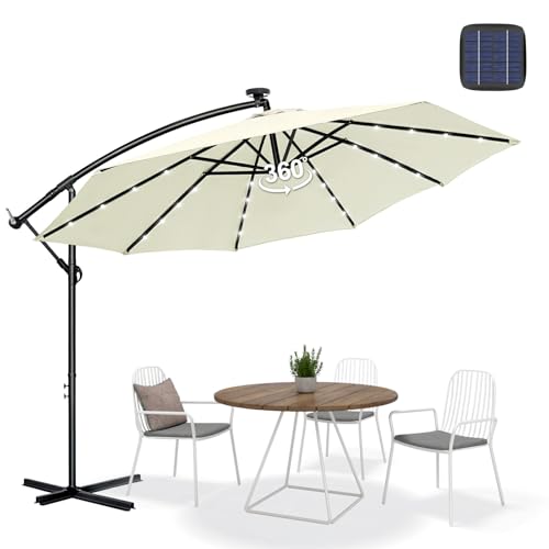 Sonnenschirm Ø350 cm mit LED | Ampelschirm Gartenschirm UV-Schutz & wasserdicht | Kurbelschirm Marktschirm 360° drehbar & windstabil | Sonnenschutz für Garten & Terrasse – Beige Sonnenschirm Ø350 cm mit LED | Ampelschirm Gartenschirm UV-Schutz & wasserdicht | Kurbelschirm Marktschirm 360° drehbar & windstabil | Sonnenschutz für Garten & Terrasse – Beige von Kuro-sagol