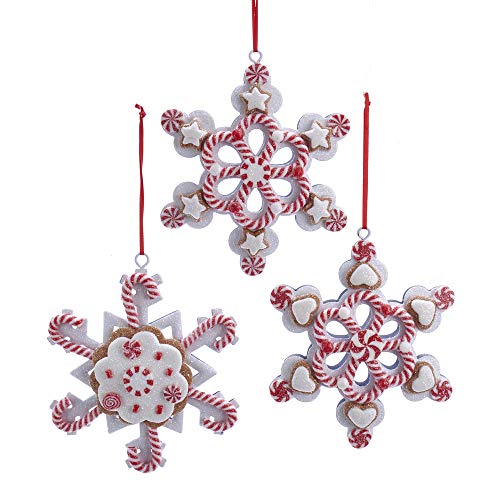 Kurt Adler 4.5" Set of 3 Claydough Snowflake Peppermint Ornaments Glitter Candy Gingerbread Christmas Tree Holiday Decoration Red White D3620 von Kurt S. Adler