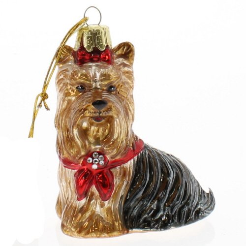 Kurt Adler 8,9 cm Noble Gems Glas Yorkshire Terrier Ornament von Kurt S. Adler