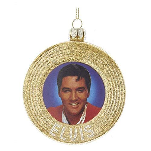 Kurt Adler Elvis Presley Gold Record Glass Christmas Tree Ornament Decoration 3.5 In EP4182 von Kurt S. Adler
