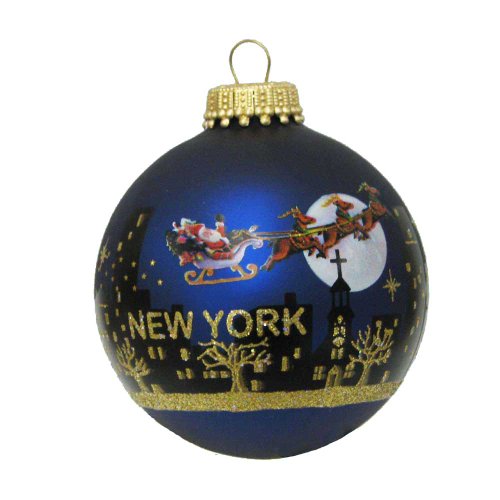 Kurt Adler Weihnachtsmann mit der Skyline von New York, bemalte Christbaumkugel, 6,67 cm von Kurt S. Adler