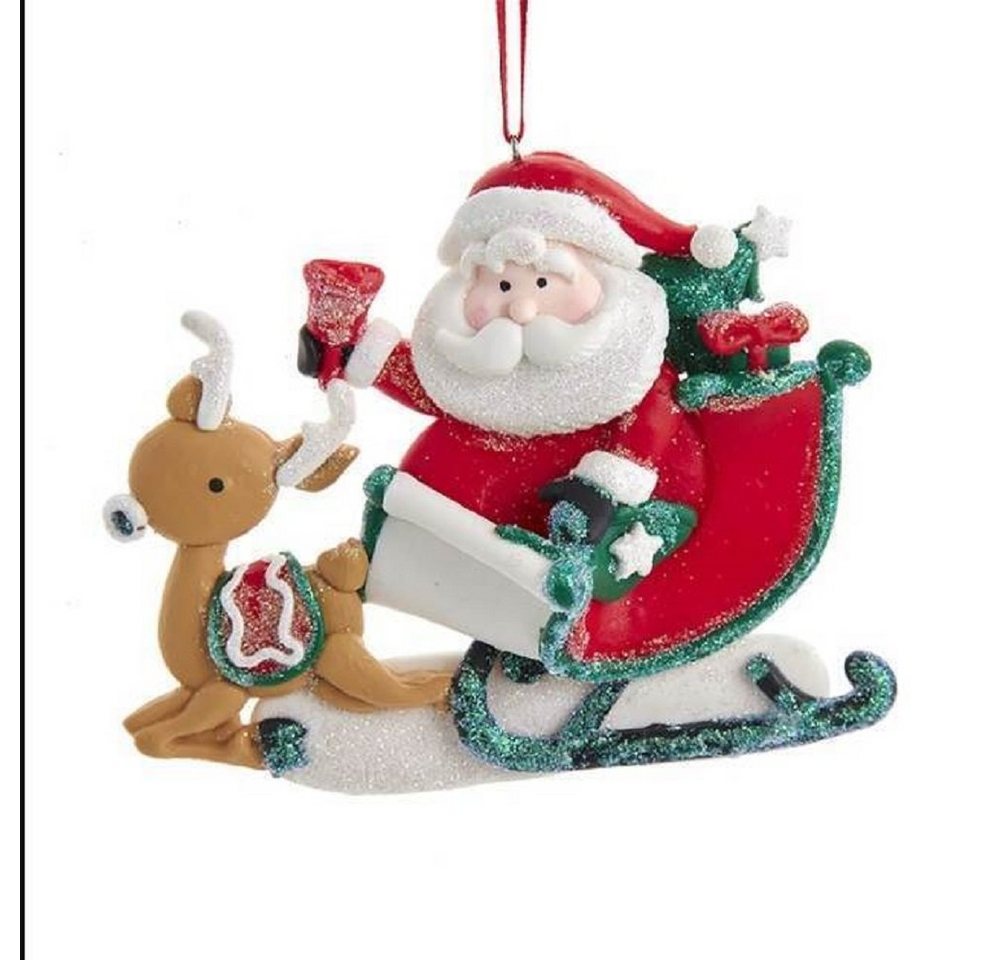 Kurt S. Adler Christbaumschmuck D4045 - Santa mit Schlitten Ornament, Größe ca. 11 cm -2er SET- von Kurt S. Adler