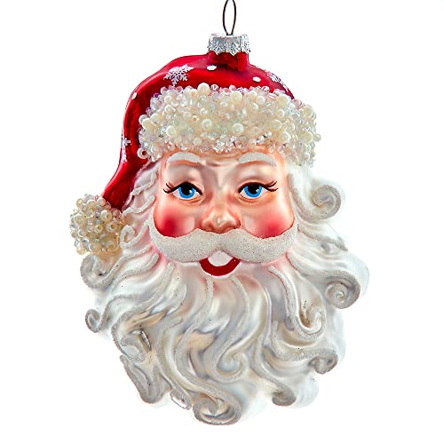 Kurt S. Adler Weihnachtsbaumschmuck aus Glas, traditionell, 14 cm, roter Kopf, Weihnachtsmann mit Perlenbesatz, Schneeflocken, Gesicht, Weihnachtsdekoration D4346 von Kurt S. Adler