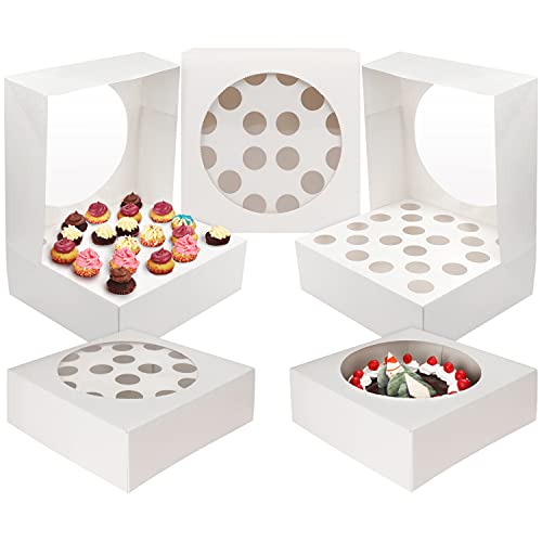 Kurtzy Weiße Cupcake Transportbox Karton mit Sichtfenster(5er Pack) - Muffin Box Karton für 20 Einzelne Mini Kuchen oder eine Große Torte - Torten Verpackung Karton für Partys, Bäckerei & Geschenke von Kurtzy