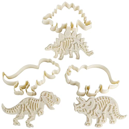 Kurtzy Dinosaurier Skelett Ausstechformen Set (3er Pack) - Weiße Acryl Triceratops, T-Rex und Stegosaurus Ausstecher Set für Kuchen Dekorieren, Gebäck, Fondant, Keksausstecher für Kinder von Kurtzy