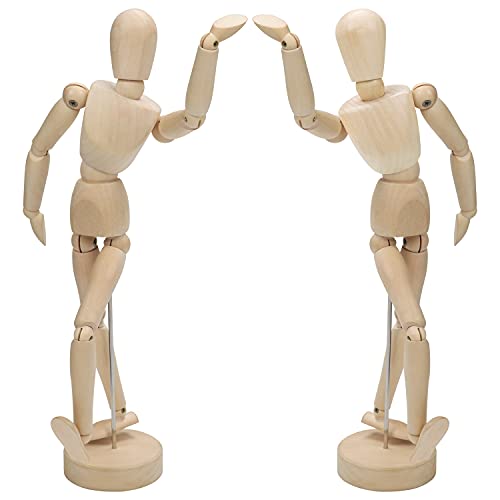 Kurtzy 30,5cm Kleine Puppe Holz Figur Gliederpuppe Männlich & Weiblich Menschlicher Körper - Modell mit Ständer (2er Pack) Flexible Manikin Puppe Klein mit Gelenken - Kunstfigur zum Malen und Zeichnen von Kurtzy