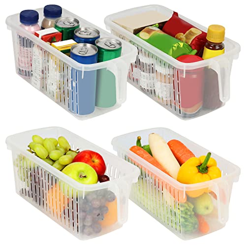 Kurtzy Kühlschrank Organizer & Küchenschrank Aufbewahrungsbox mit Handgriff (4 STK) - 32 cm Länge - Durchsichtige Kunststoff Containers für Kühlschrank, Bad, Speisekammer, Küche, Gefrierschrank von Kurtzy