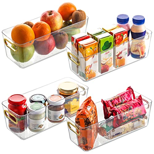 Kurtzy 4er Pack Acryl Kühlschrank Organizer mit Griffen - 10 x 27,5 x 9,7 cm Stapelbare Küchen Organizer - Kühlschrank Boxen Ideal für Küchenorganisation Aufbewahrung von Milchprodukten, Obst & Gemüse von Kurtzy