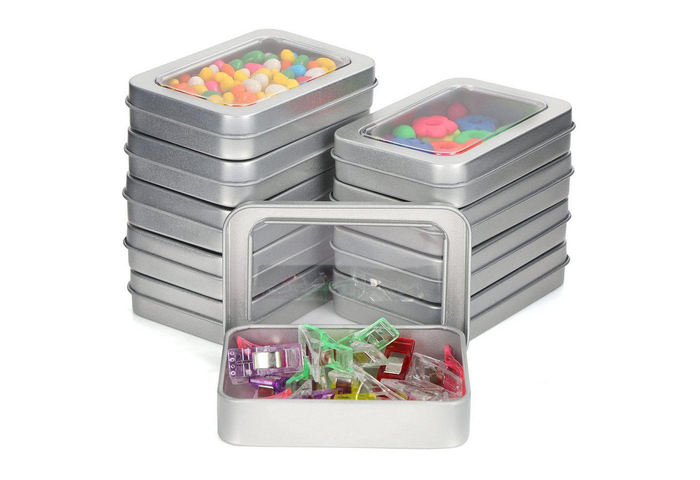 Kurtzy Aufbewahrungsbox 10er Set Metallboxen zur Aufbewahrung, silber, 9x6,3x1,8cm, 10er Pack Metall Aufbewahrungsboxen, silber, 9x6,3x1,8cm von Kurtzy