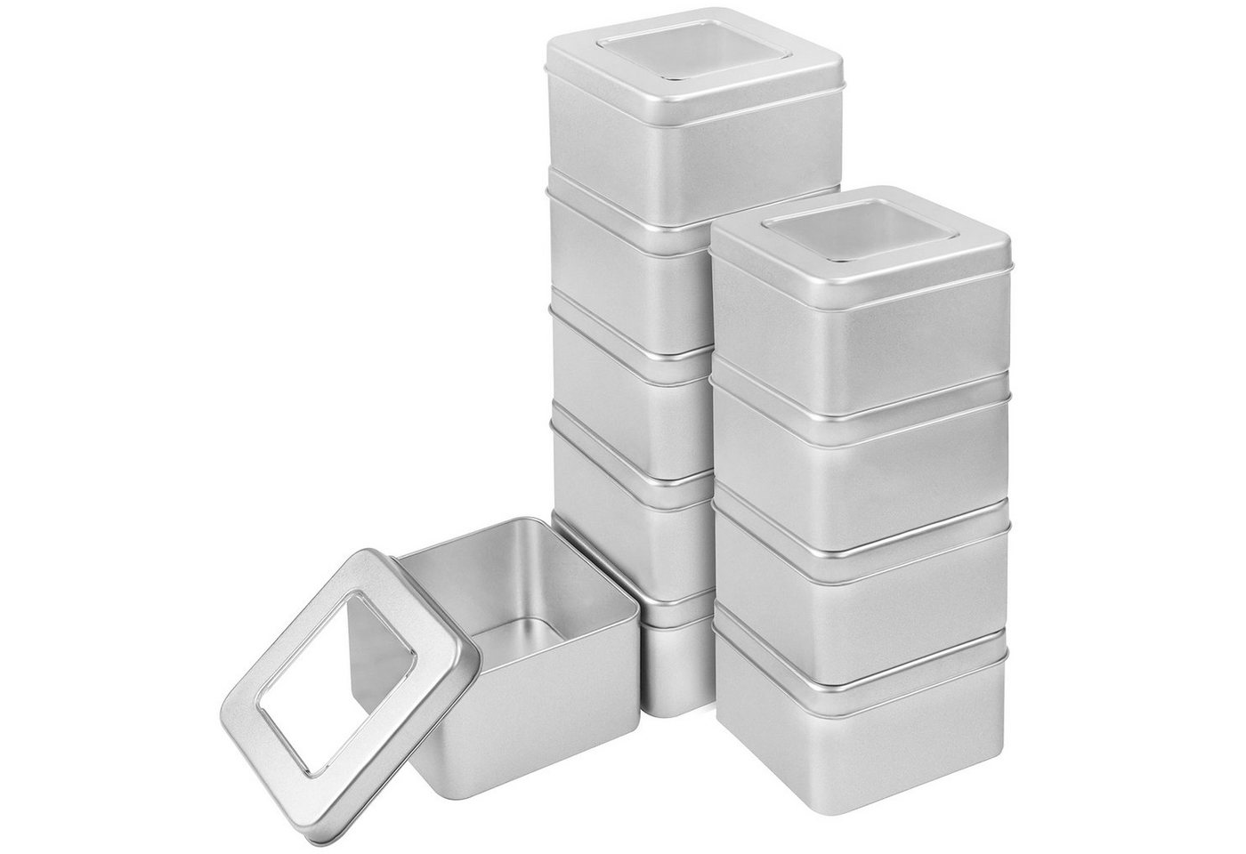 Kurtzy Aufbewahrungsbox 10er Pack Silberne Metalldosen - Kleine Metallboxen 9x9xH5,7cm, Silberne Metalldosen 10er Pack - Kleine Metallboxen 9x9xH5,7cm von Kurtzy