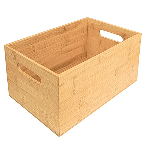 Kurtzy Bambus Box Ordnungsbox Holz mit Griffen – 30 x 20 x 13,8cm Aufbewahrungsbox Bambus Holzbox ohne Deckel für Zuhause, Büro, Küche, Bad – Kisten Aufbewahrung Holz Stapelbox Holz für Schrank, Regal von Kurtzy