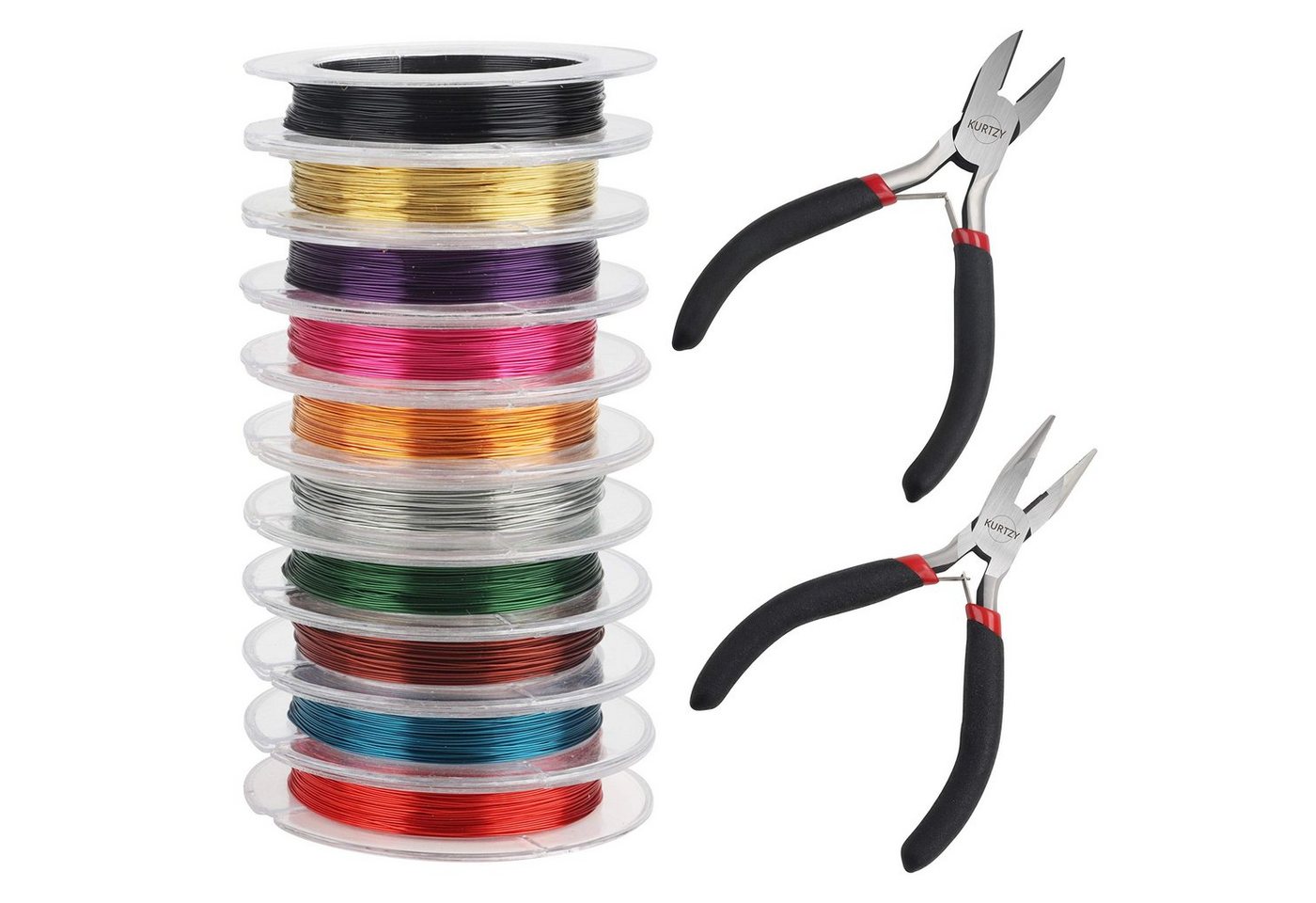 Kurtzy Bastelperlen Bunte Drahtset mit Zangen - 0,3mm Aluminiumdraht, 10m - 10 Farben, Colorful Wire Set with Pliers - 0.3mm Aluminum Wire, 10m - 10 Colors von Kurtzy