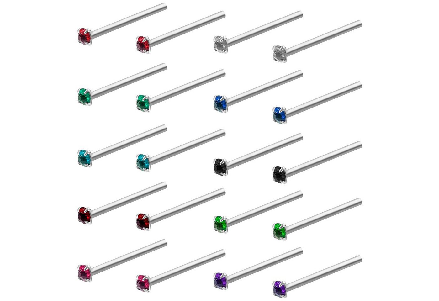 Kurtzy Bastelperlen Nasenpiercing Set 20 Stück 1,8mm Edelstahl Kristall Bunt, Nasenpiercing Set 20 Stück 1,8mm Edelstahl Kristall Mehrfarbig von Kurtzy